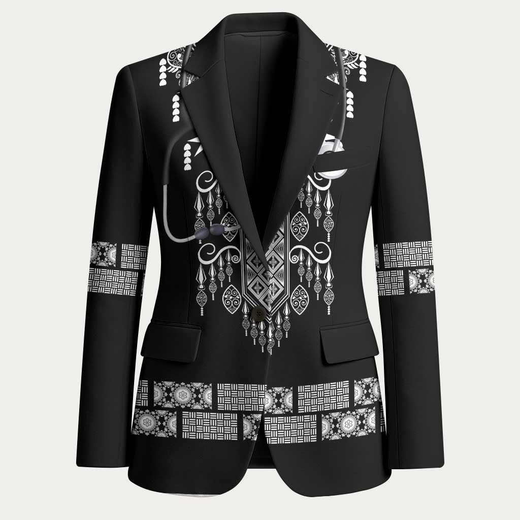Proud Black Nurse RN Blazer Black African Pattern Stethoscope Dashiki Motif