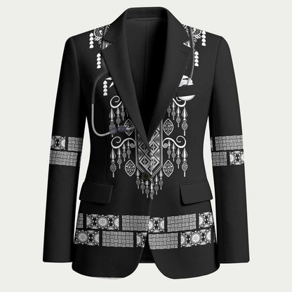 Proud Black Nurse RN Blazer Black African Pattern Stethoscope Dashiki Motif