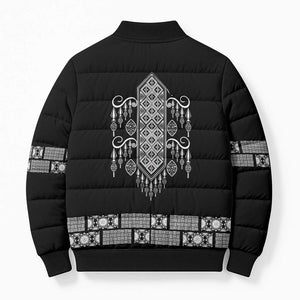 Proud Black Nurse RN Bomber Puffer Jacket Black African Pattern Stethoscope Dashiki Motif