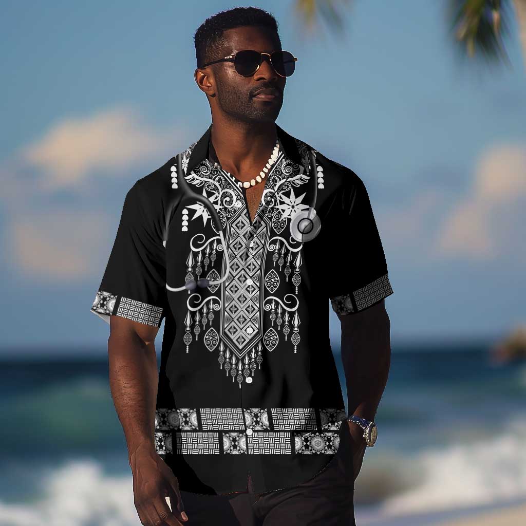 Proud Black Nurse RN Hawaiian Shirt Black African Pattern Stethoscope Dashiki Motif