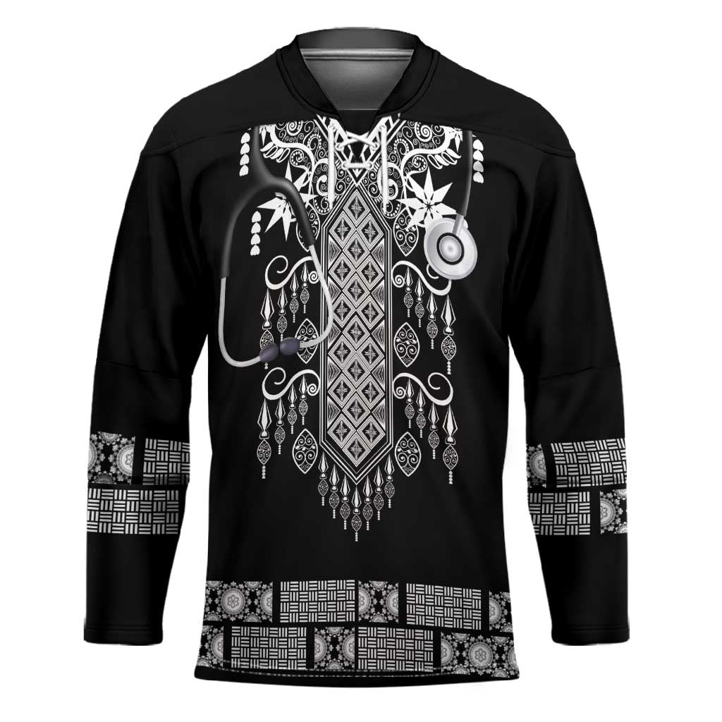 Proud Black Nurse RN Hockey Jersey Black African Pattern Stethoscope Dashiki Motif