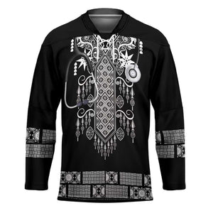 Proud Black Nurse RN Hockey Jersey Black African Pattern Stethoscope Dashiki Motif