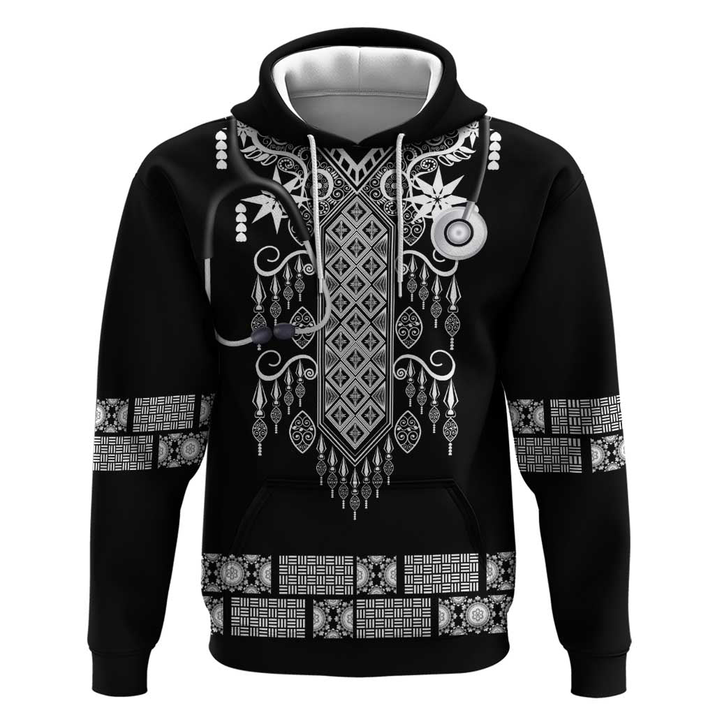 Proud Black Nurse RN Hoodie Black African Pattern Stethoscope Dashiki Motif