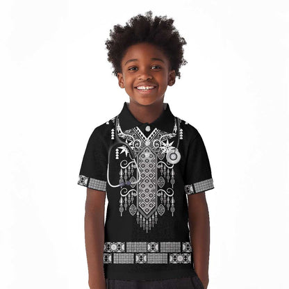 Proud Black Nurse RN Kid Polo Shirt Black African Pattern Stethoscope Dashiki Motif