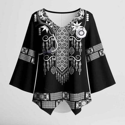 Proud Black Nurse RN Kimono Sleeve Blouse Black African Pattern Stethoscope Dashiki Motif