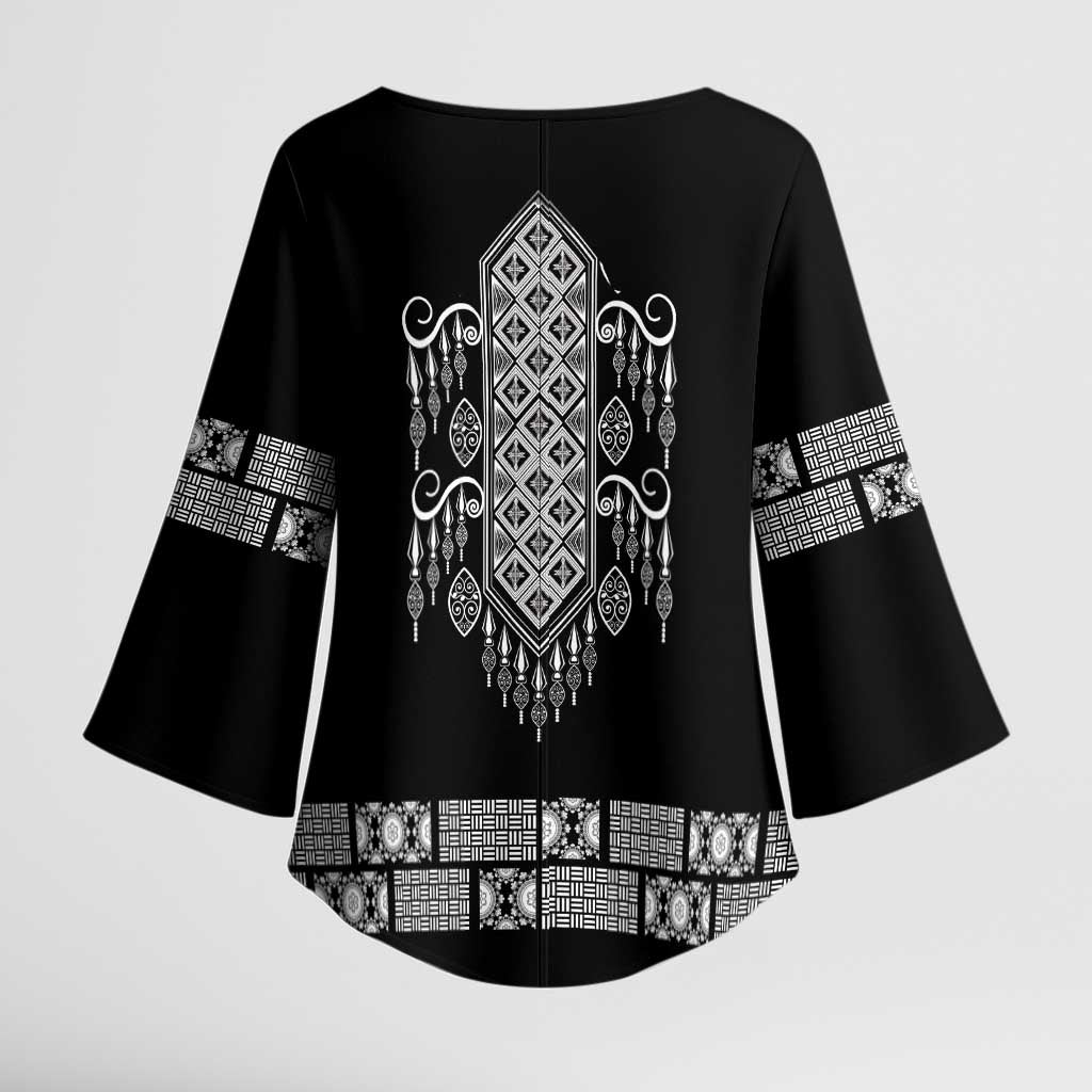 Proud Black Nurse RN Kimono Sleeve Blouse Black African Pattern Stethoscope Dashiki Motif