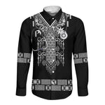 Proud Black Nurse RN Long Sleeve Button Shirt Black African Pattern Stethoscope Dashiki Motif