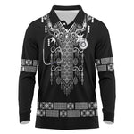 Proud Black Nurse RN Long Sleeve Polo Shirt Black African Pattern Stethoscope Dashiki Motif