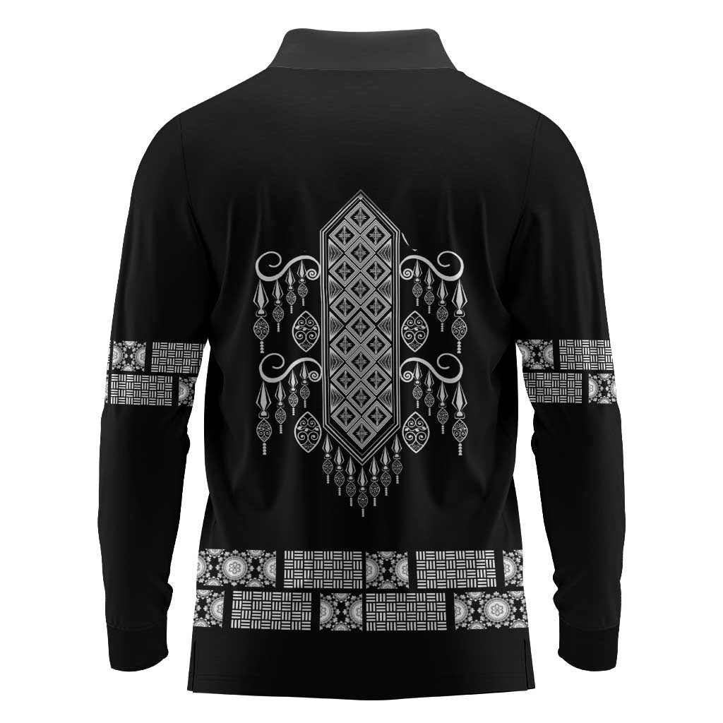 Proud Black Nurse RN Long Sleeve Polo Shirt Black African Pattern Stethoscope Dashiki Motif