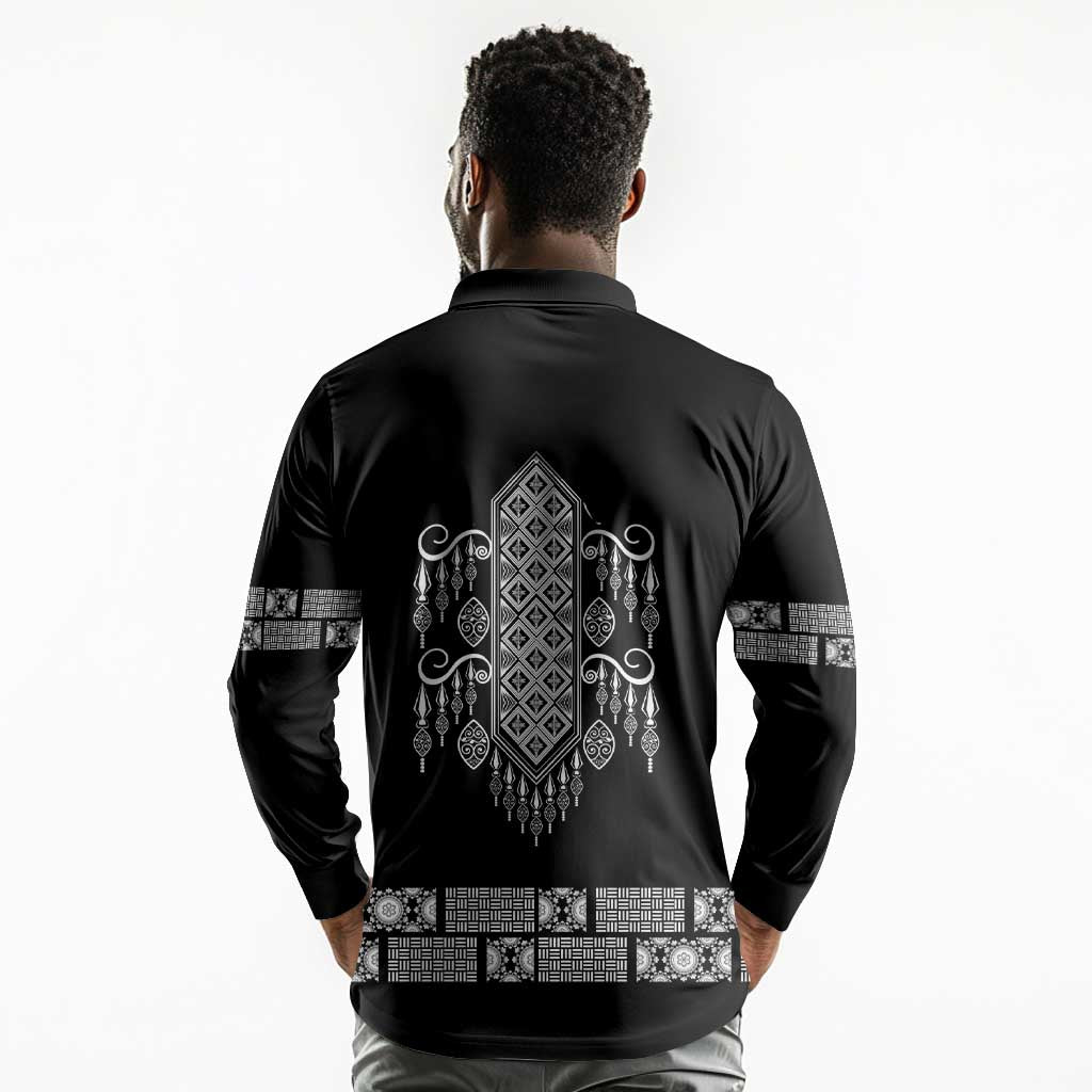 Proud Black Nurse RN Long Sleeve Polo Shirt Black African Pattern Stethoscope Dashiki Motif