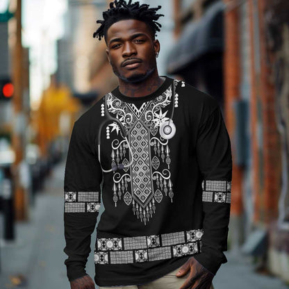Proud Black Nurse RN Long Sleeve Shirt Black African Pattern Stethoscope Dashiki Motif