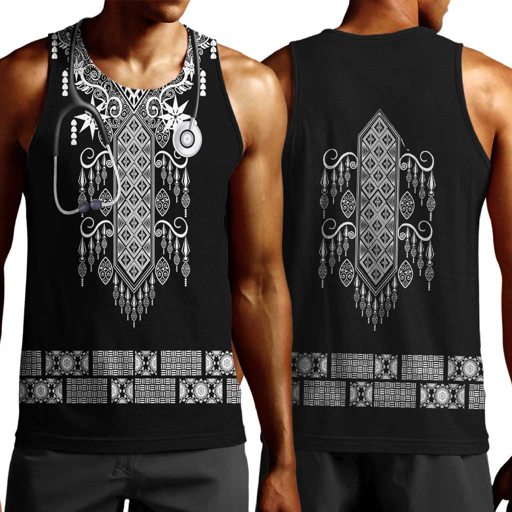Proud Black Nurse RN Men Tank Top Black African Pattern Stethoscope Dashiki Motif