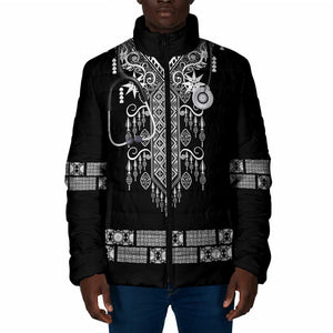 Proud Black Nurse RN Padded Jacket Black African Pattern Stethoscope Dashiki Motif