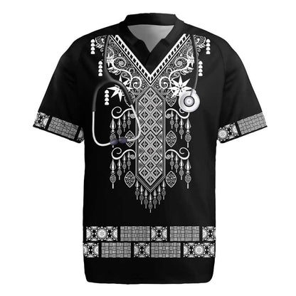 Proud Black Nurse RN Rugby Jersey Black African Pattern Stethoscope Dashiki Motif