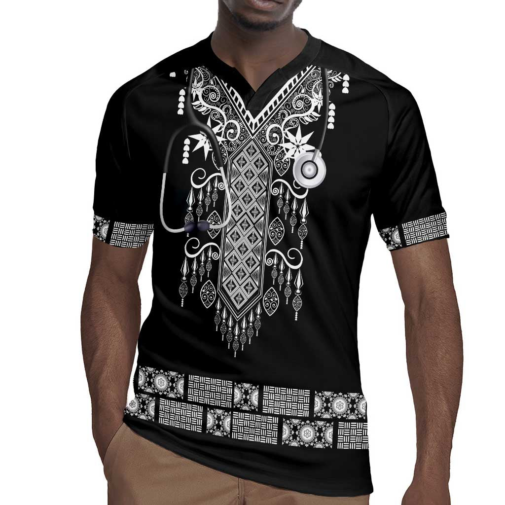 Proud Black Nurse RN Rugby Jersey Black African Pattern Stethoscope Dashiki Motif