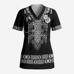 Proud Black Nurse RN Scrub Top Black African Pattern Stethoscope Dashiki Motif