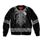 Proud Black Nurse RN Sleeve Zip Bomber Jacket Black African Pattern Stethoscope Dashiki Motif