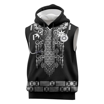 Proud Black Nurse RN Sleeveless Hoodie Black African Pattern Stethoscope Dashiki Motif
