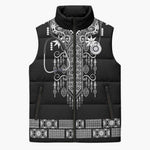 Proud Black Nurse RN Sleeveless Puffer Jacket Black African Pattern Stethoscope Dashiki Motif