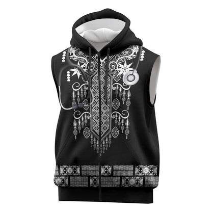 Proud Black Nurse RN Sleeveless Zip Hoodie Black African Pattern Stethoscope Dashiki Motif