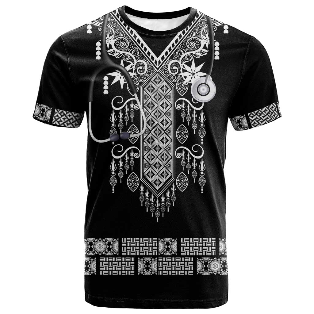 Proud Black Nurse RN T shirt Black African Pattern Stethoscope Dashiki Motif