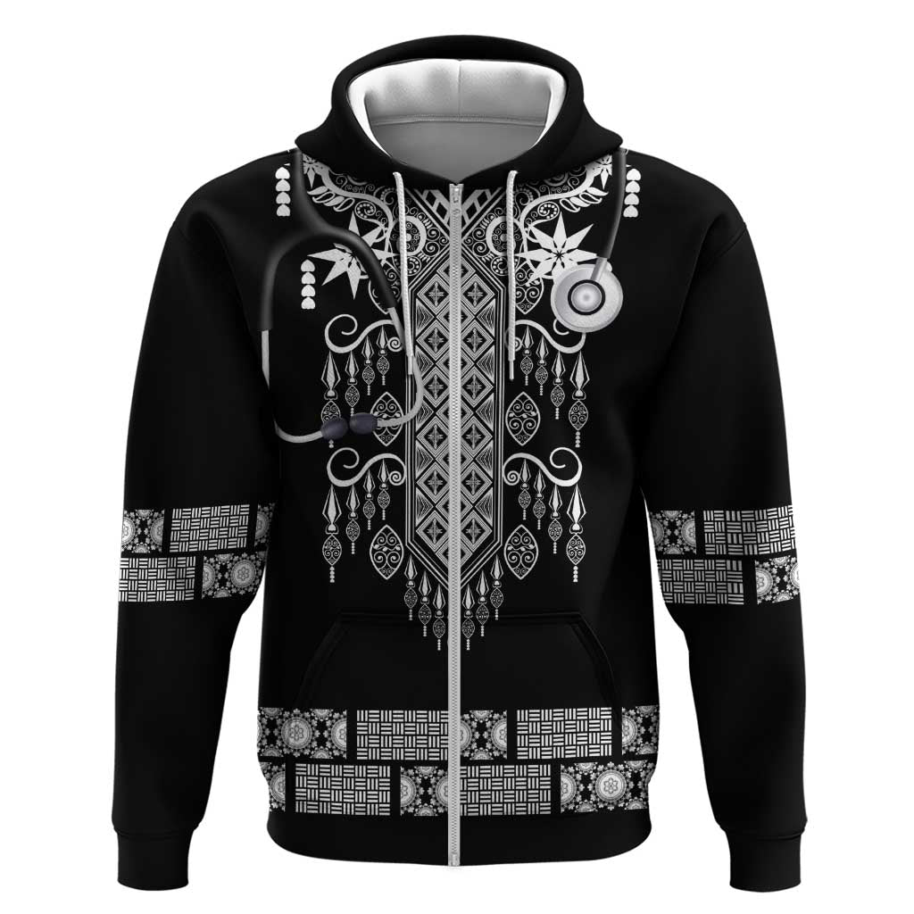 Proud Black Nurse RN Zip Hoodie Black African Pattern Stethoscope Dashiki Motif