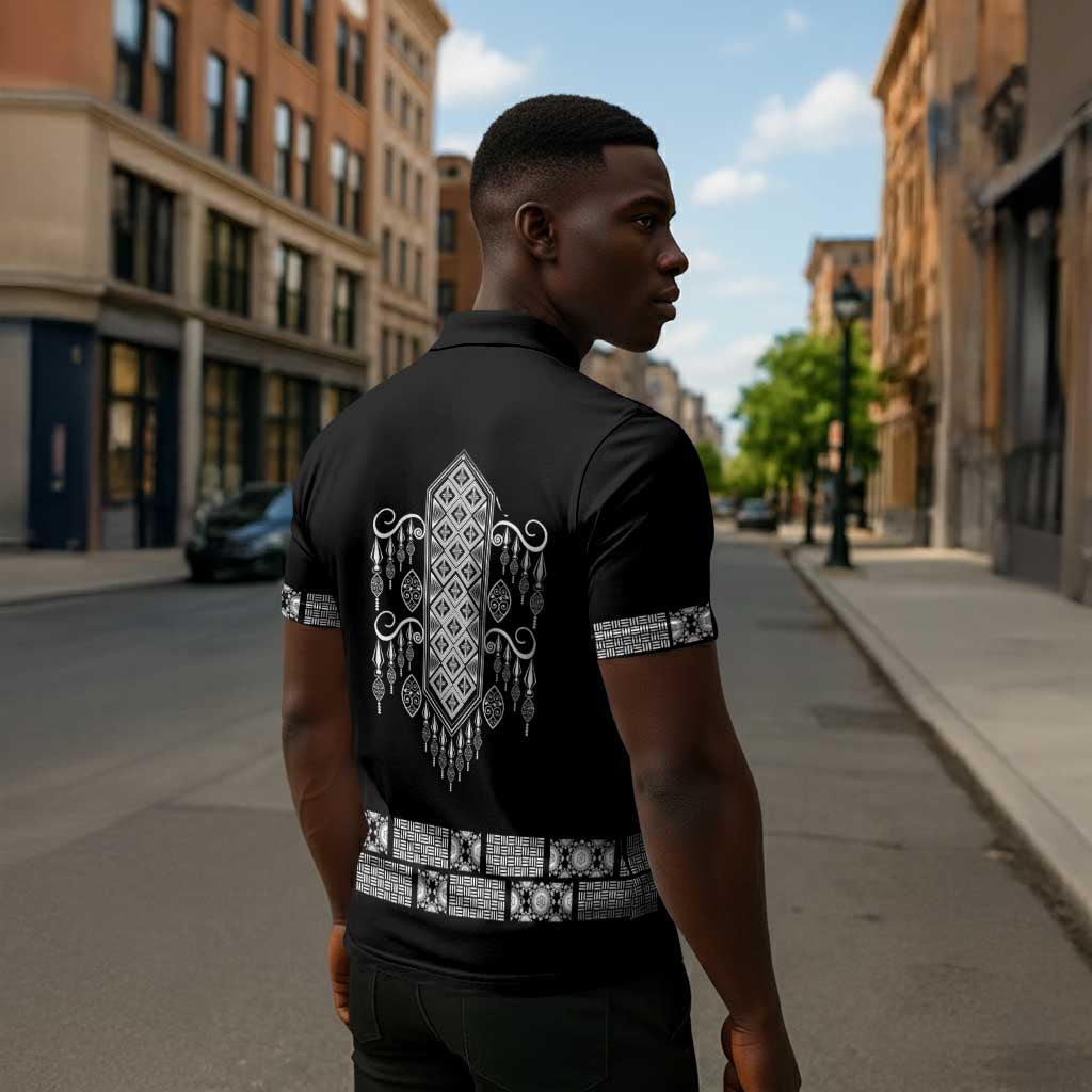 Proud Black Nurse RN Zipper Polo Shirt Black African Pattern Stethoscope Dashiki Motif