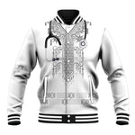 Proud Black Nurse RN Baseball Jacket White African Pattern Stethoscope Dashiki Motif