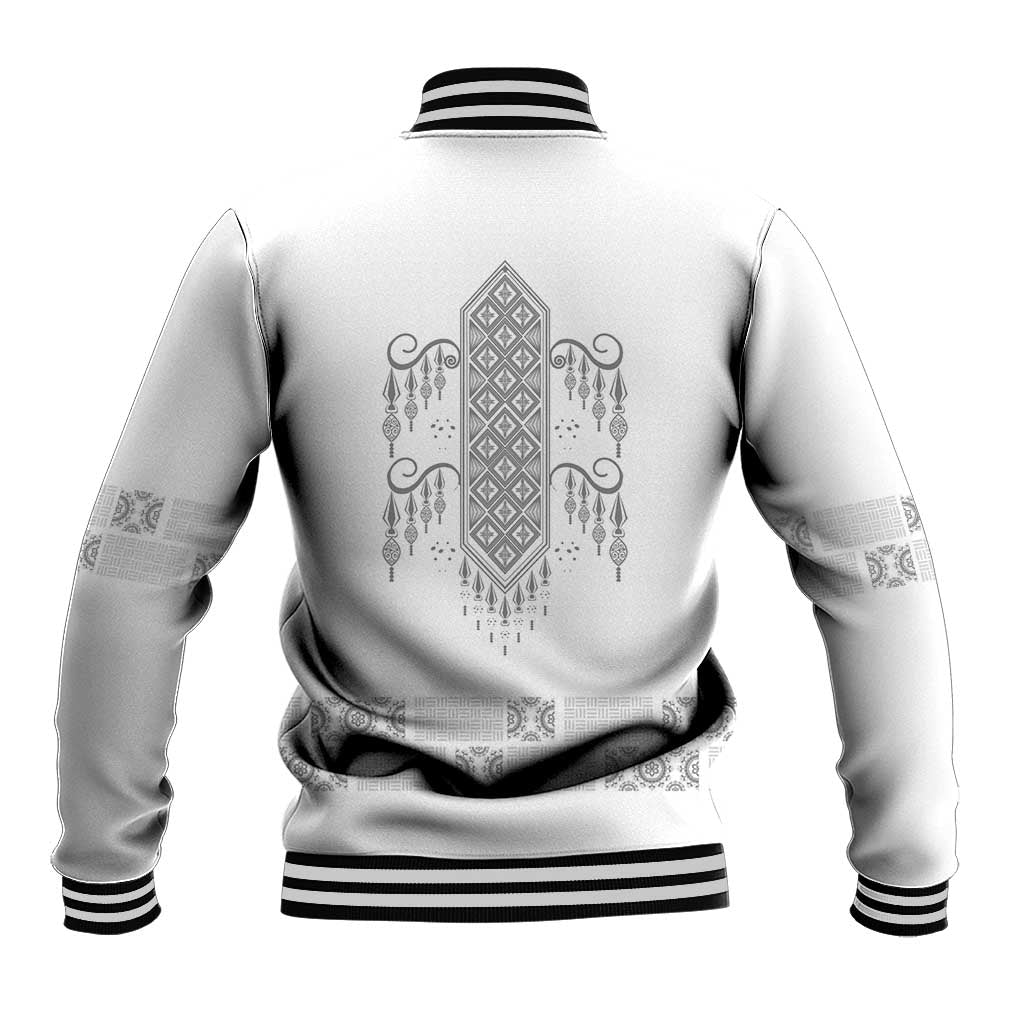 Proud Black Nurse RN Baseball Jacket White African Pattern Stethoscope Dashiki Motif