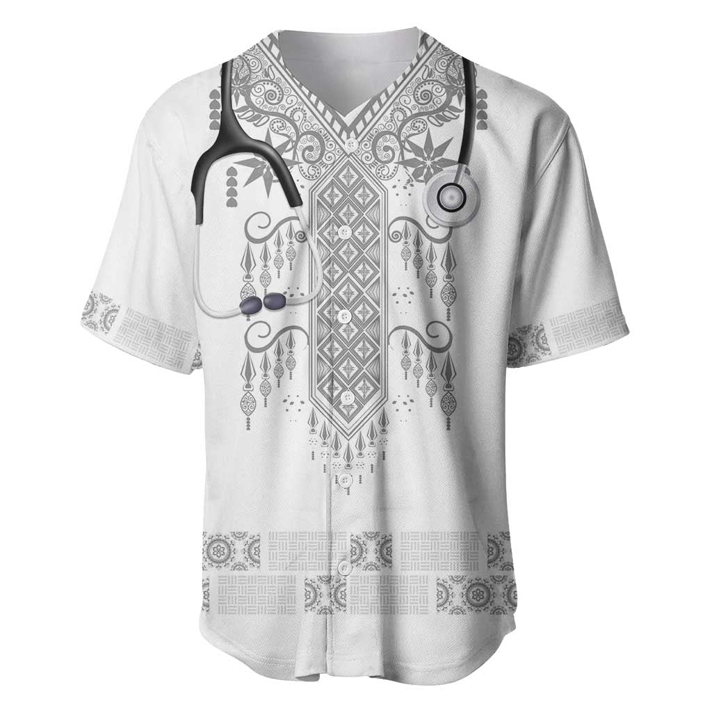 Proud Black Nurse RN Baseball Jersey White African Pattern Stethoscope Dashiki Motif