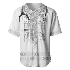 Proud Black Nurse RN Baseball Jersey White African Pattern Stethoscope Dashiki Motif