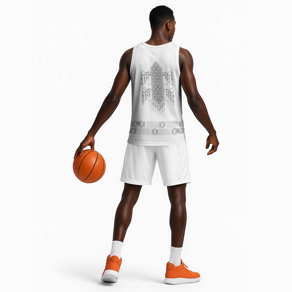 Proud Black Nurse RN Basketball Jersey White African Pattern Stethoscope Dashiki Motif