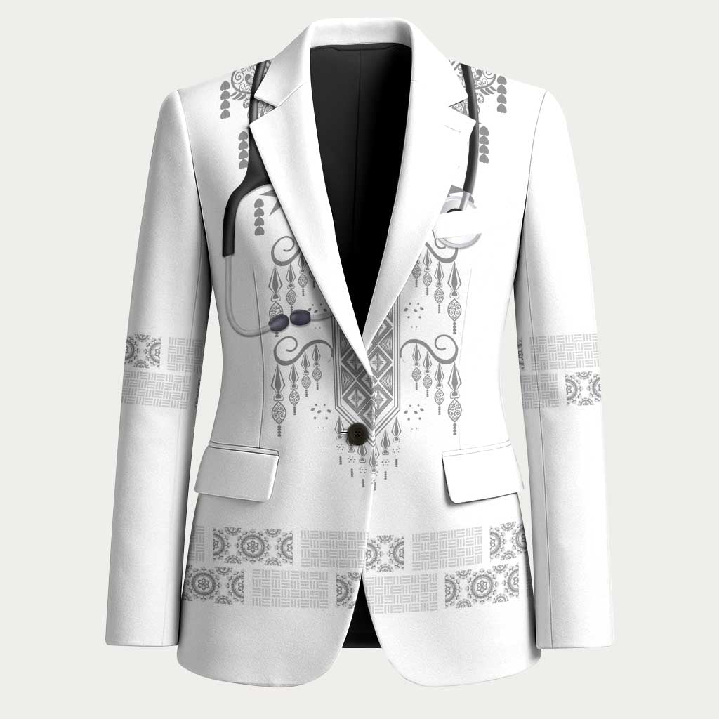 Proud Black Nurse RN Blazer White African Pattern Stethoscope Dashiki Motif