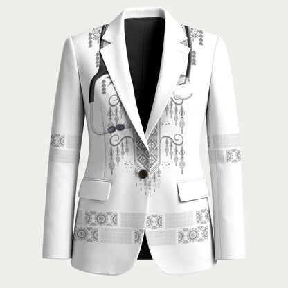 Proud Black Nurse RN Blazer White African Pattern Stethoscope Dashiki Motif