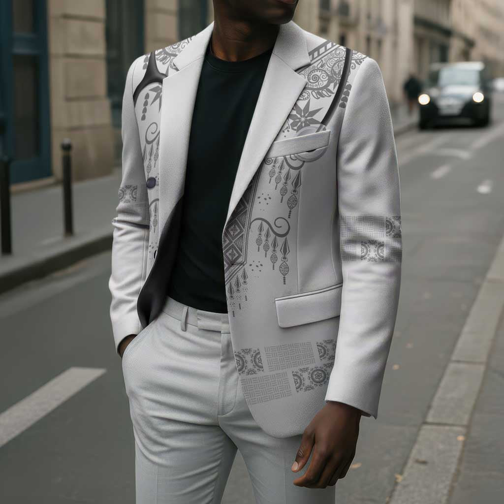 Proud Black Nurse RN Blazer White African Pattern Stethoscope Dashiki Motif