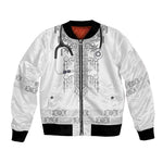 Proud Black Nurse RN Bomber Jacket White African Pattern Stethoscope Dashiki Motif