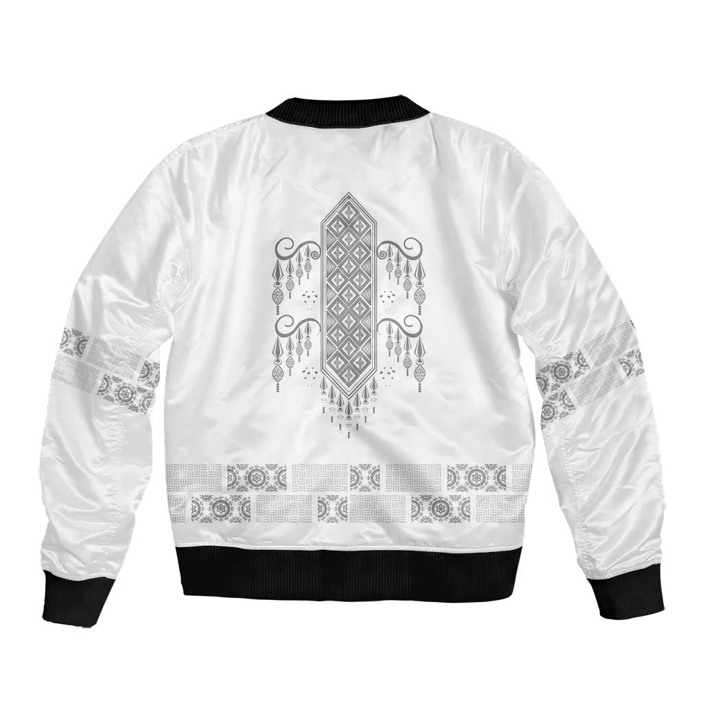 Proud Black Nurse RN Bomber Jacket White African Pattern Stethoscope Dashiki Motif