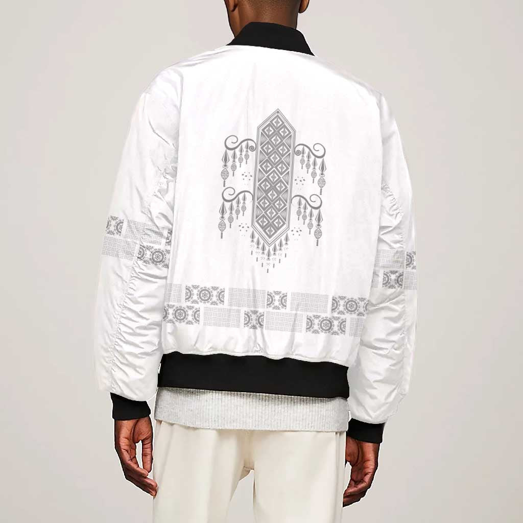 Proud Black Nurse RN Bomber Jacket White African Pattern Stethoscope Dashiki Motif