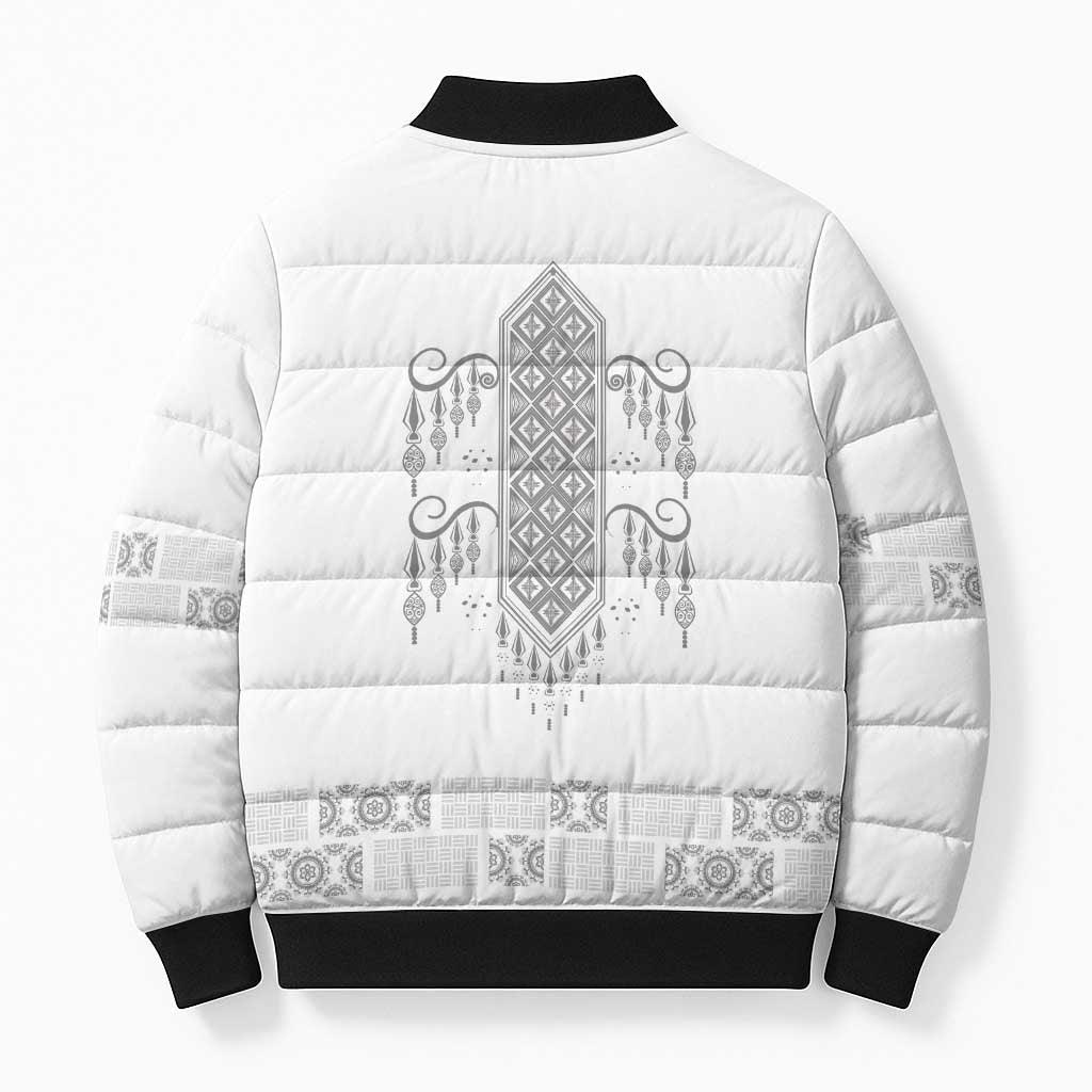 Proud Black Nurse RN Bomber Puffer Jacket White African Pattern Stethoscope Dashiki Motif