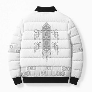 Proud Black Nurse RN Bomber Puffer Jacket White African Pattern Stethoscope Dashiki Motif