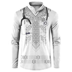 Proud Black Nurse RN Button Sweatshirt White African Pattern Stethoscope Dashiki Motif