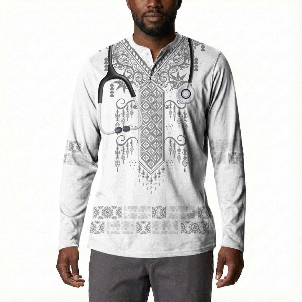 Proud Black Nurse RN Button Sweatshirt White African Pattern Stethoscope Dashiki Motif