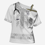 Proud Black Nurse RN Cross Shoulder Shirt White African Pattern Stethoscope Dashiki Motif