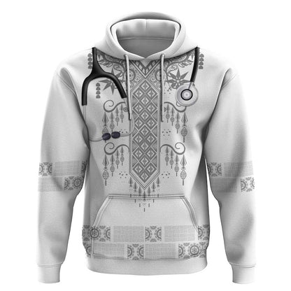 Proud Black Nurse RN Hoodie White African Pattern Stethoscope Dashiki Motif