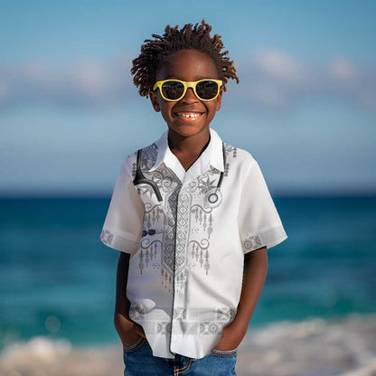 Proud Black Nurse RN Kid Hawaiian Shirt White African Pattern Stethoscope Dashiki Motif