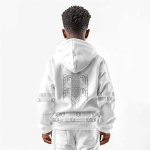 Proud Black Nurse RN Kid Hoodie White African Pattern Stethoscope Dashiki Motif