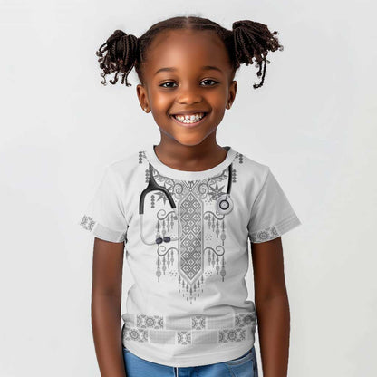 Proud Black Nurse RN Kid T shirt White African Pattern Stethoscope Dashiki Motif