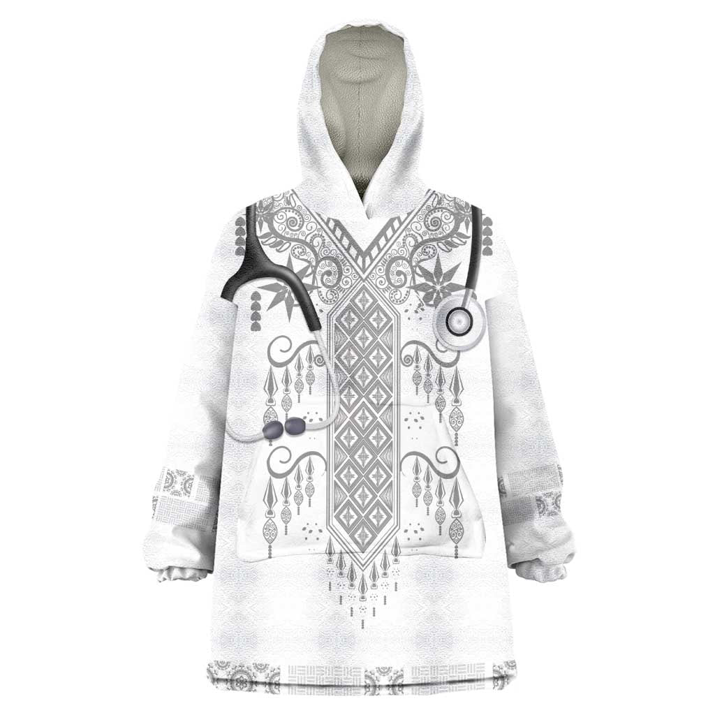 Proud Black Nurse RN Kid Wearable Blanket Hoodie White African Pattern Stethoscope Dashiki Motif