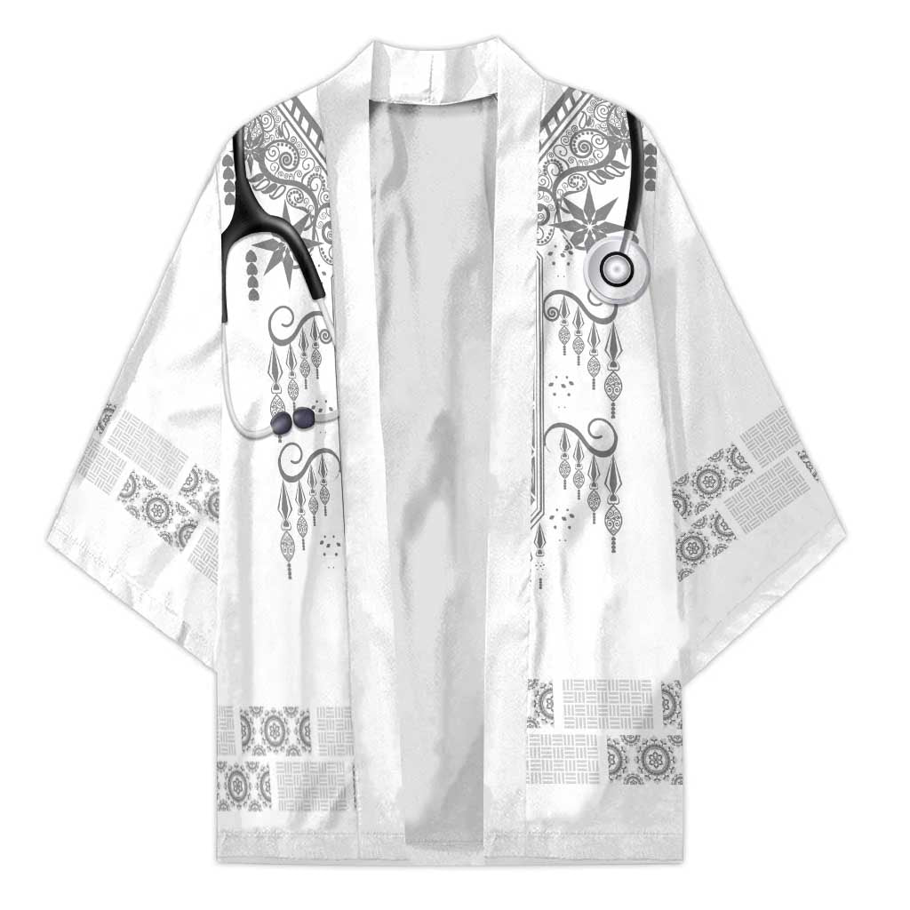 Proud Black Nurse RN Kimono White African Pattern Stethoscope Dashiki Motif