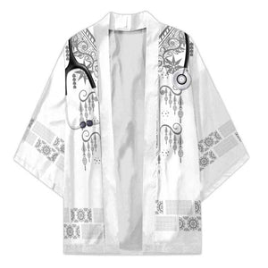 Proud Black Nurse RN Kimono White African Pattern Stethoscope Dashiki Motif